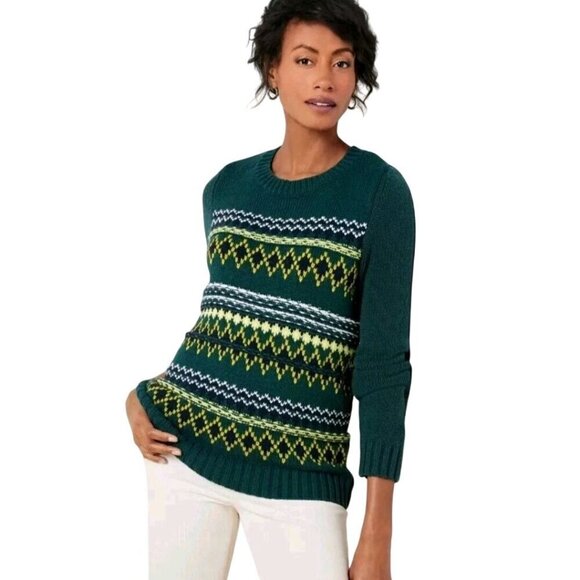 Talbots Sweaters - Talbots Fairisle Green Textured Cotton Knit Sweater Size Mp